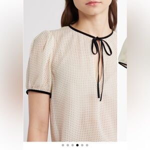 Frame Polka Dot 💯 silk Blouse with Black velvet Trim NWT